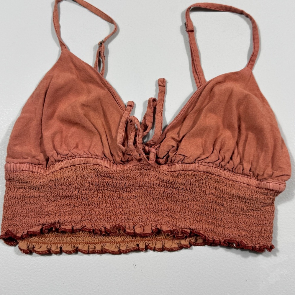 Aeropostale Womens Smocked Bralette Crop Top Rust Orange Front Tie Small